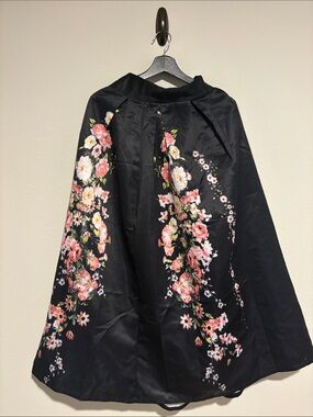 Choies Black A-Line Midi Skirt with Pink Floral Print